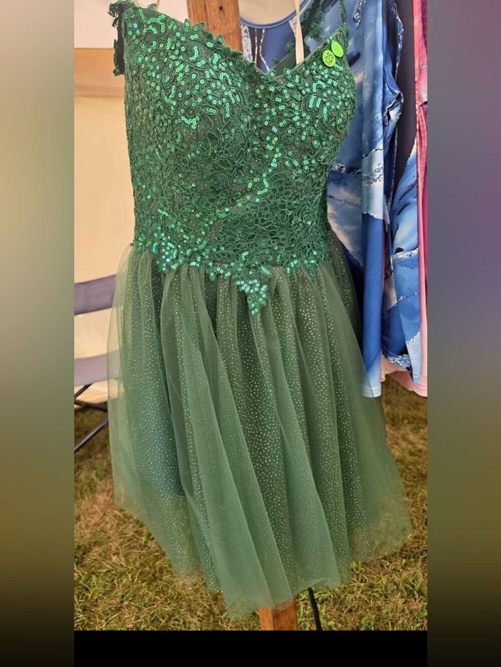 Girls Green Sequin Lace Tulle Party Dress
